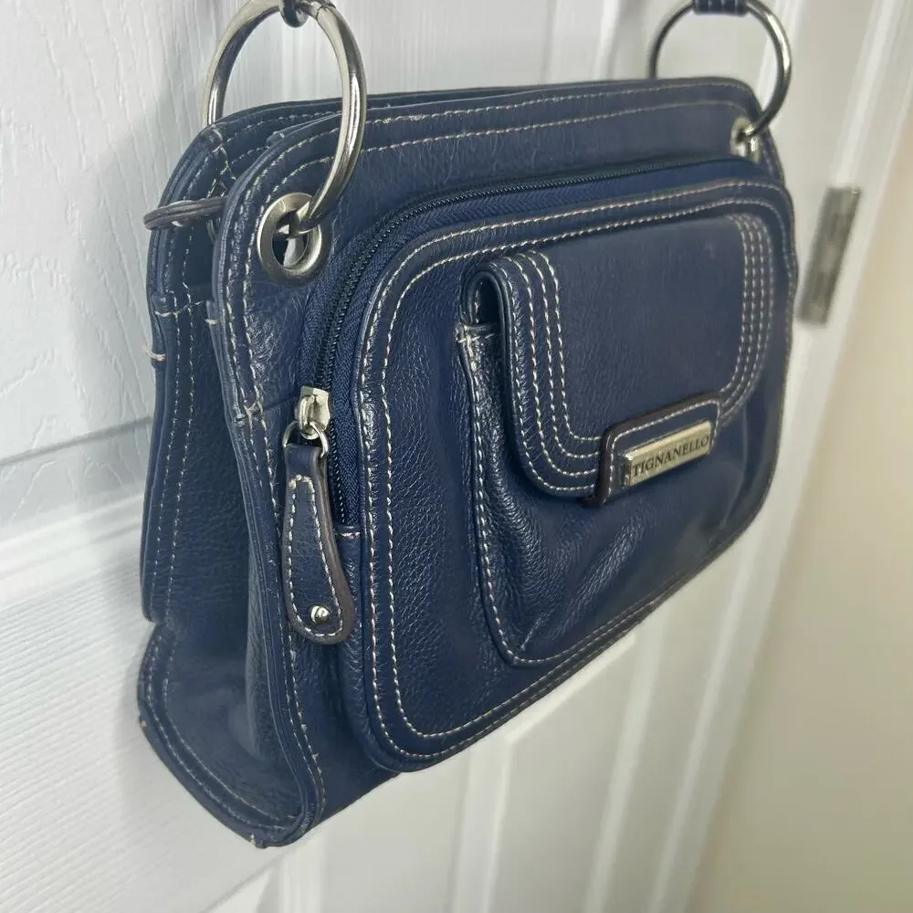 Tignanello Cross Body Bag Navy Genuine Leather
